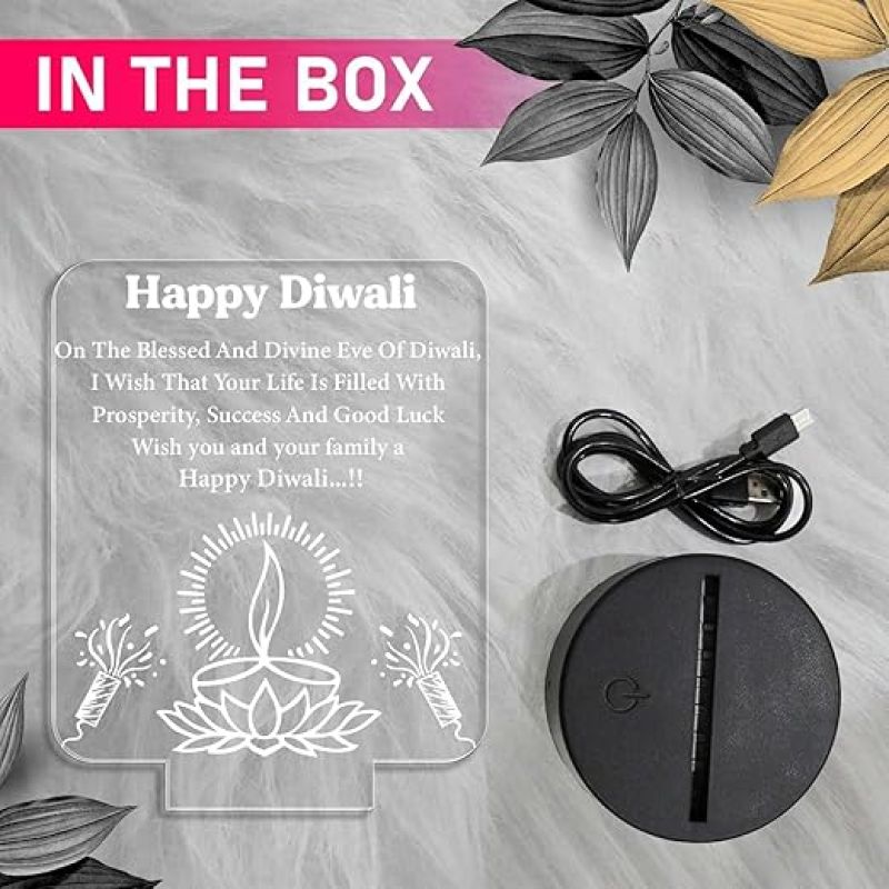 Happy Diwali Engraved Night  Diwali Blessing Gift for Family & Office Friends  7 Color Changing Light  Home Decor Light